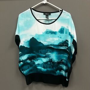 Abstract Teal and Black Blouse